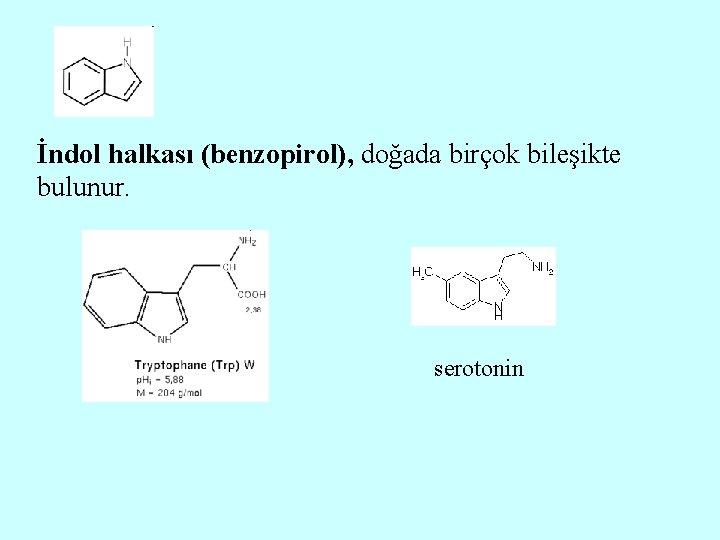 İndol halkası (benzopirol), doğada birçok bileşikte bulunur. serotonin 