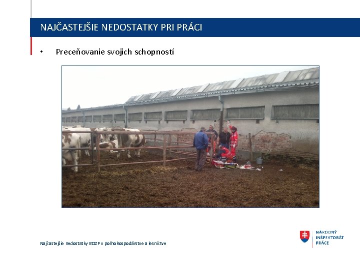 NAJČASTEJŠIE NEDOSTATKY PRI PRÁCI • Preceňovanie svojich schopností Najčastejšie nedostatky BOZP v poľnohospodárstve a