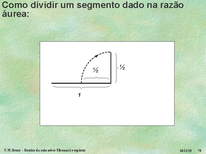 Como dividir um segmento dado na razão áurea: ½ ½ 1 V. W. Setzer
