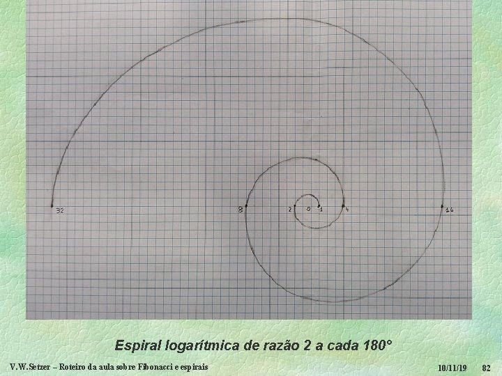 Espiral logarítmica de razão 2 a cada 180° V. W. Setzer – Roteiro da