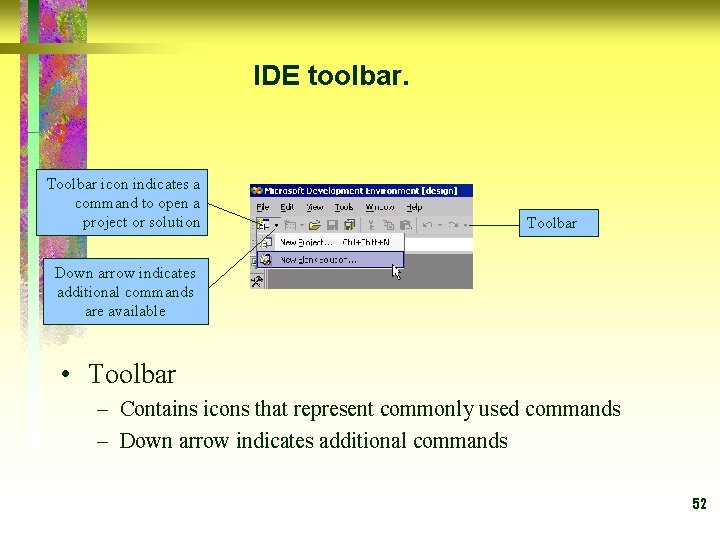 IDE toolbar. Toolbar icon indicates a command to open a project or solution Toolbar