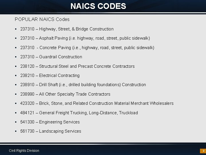 NAICS CODES POPULAR NAICS Codes § 237310 – Highway, Street, & Bridge Construction §
