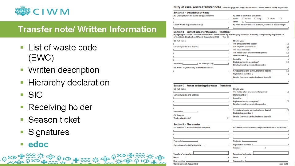 Transfer note/ Written Information § List of waste code (EWC) § Written description §