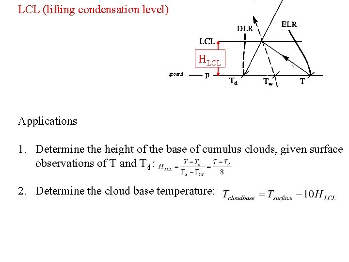 LCL (lifting condensation level) HLCL ground Applications 1. Determine the height of the base