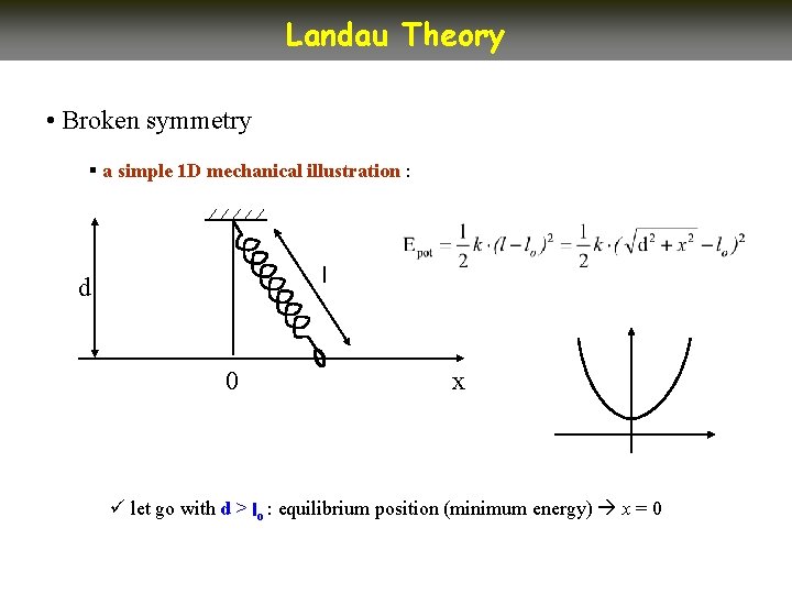 Landau Theory • Broken symmetry § a simple 1 D mechanical illustration : l Landau Theory • Broken symmetry § a simple 1 D mechanical illustration : l
