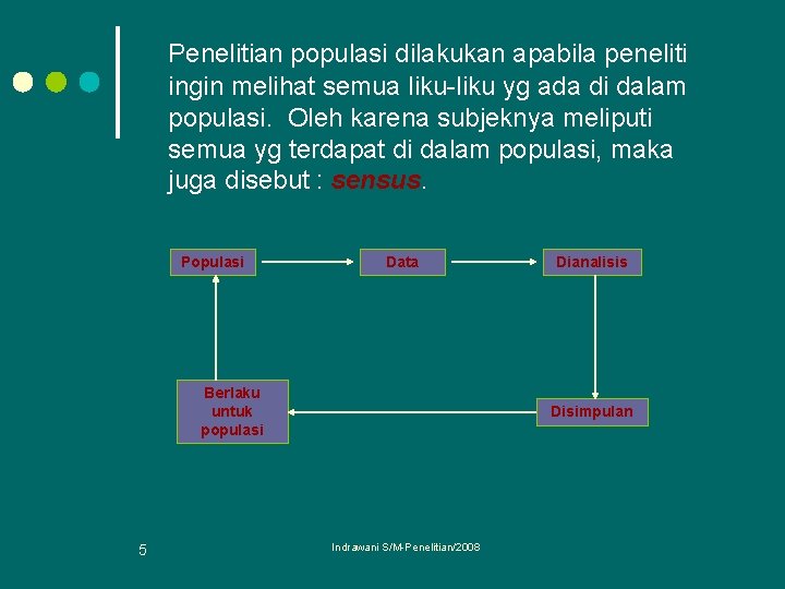 Penelitian populasi dilakukan apabila peneliti ingin melihat semua liku-liku yg ada di dalam populasi.