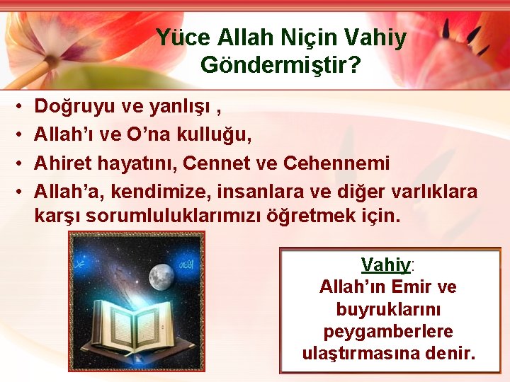 Yüce Allah Niçin Vahiy Göndermiştir? • • Doğruyu ve yanlışı , Allah’ı ve O’na