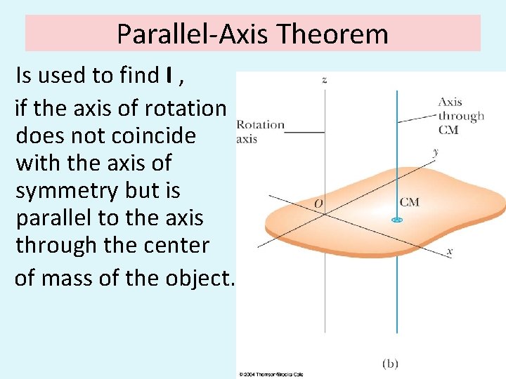 Parallel-Axis Theorem Is used to find I , if the axis of rotation does Parallel-Axis Theorem Is used to find I , if the axis of rotation does