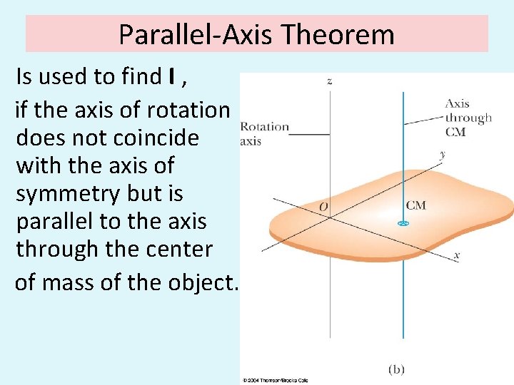 Parallel-Axis Theorem Is used to find I , if the axis of rotation does