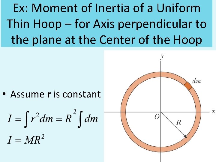 Ex: Moment of Inertia of a Uniform Thin Hoop – for Axis perpendicular to
