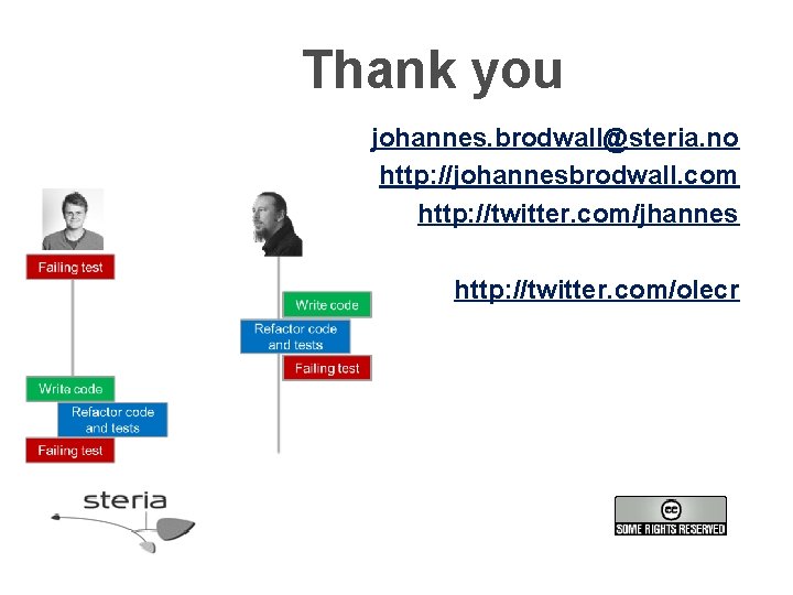 Thank you johannes. brodwall@steria. no http: //johannesbrodwall. com http: //twitter. com/jhannes http: //twitter. com/olecr