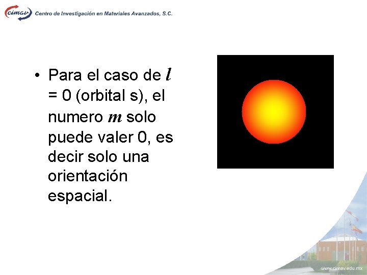  • Para el caso de l = 0 (orbital s), el numero m