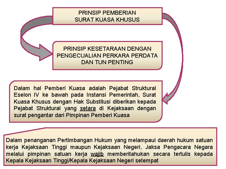 PRINSIP PEMBERIAN SURAT KUASA KHUSUS PRINSIP KESETARAAN DENGAN PENGECUALIAN PERKARA PERDATA DAN TUN PENTING