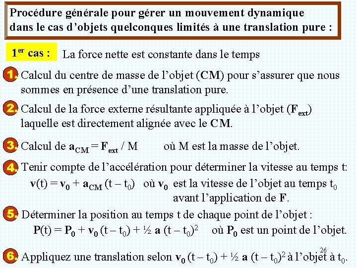 Procédure générale pour gérer un mouvement dynamique dans le cas d’objets quelconques limités à