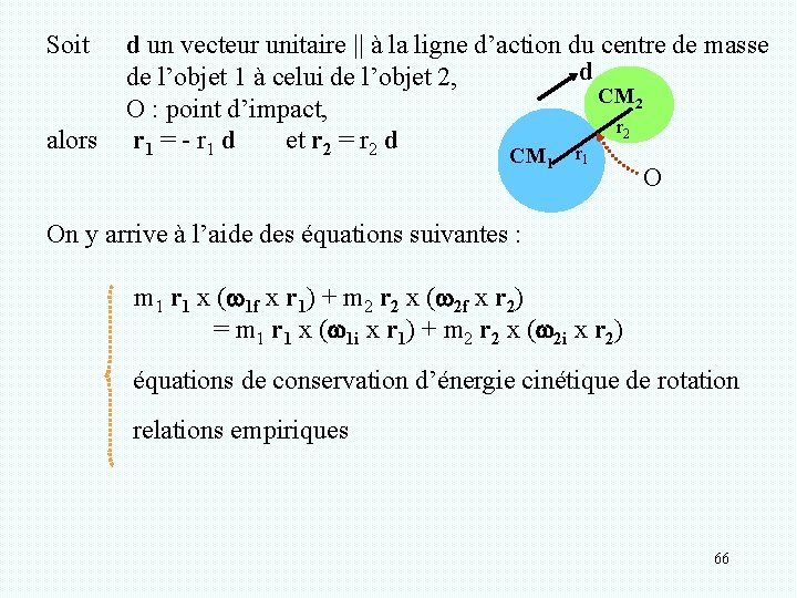 Soit alors d un vecteur unitaire || à la ligne d’action du centre de