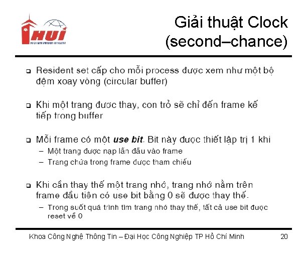 Giải thuật Clock (second–chance) Khoa Công Nghệ Thông Tin – Đại Học Công Nghiệp