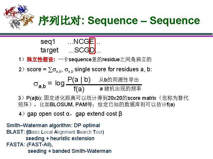 序列比对: Sequence – Sequence seq 1 . . . NCGE… target . . .