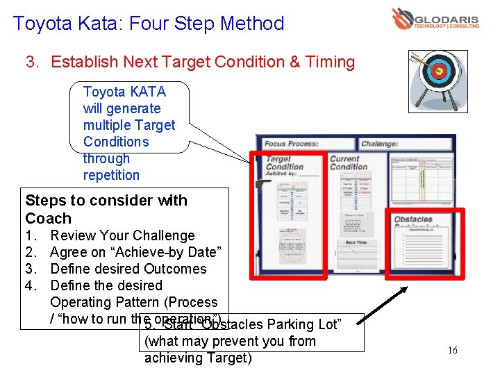 Toyota Kata: Four Step Method 3. Establish Next Target Condition & Timing Toyota KATA