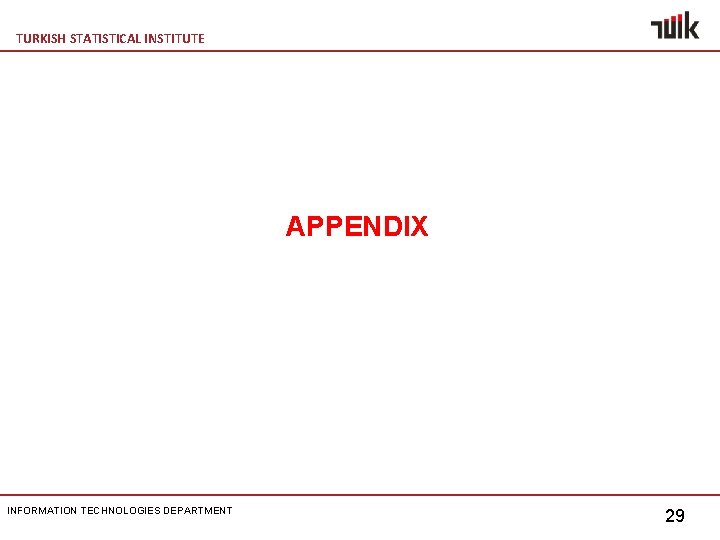 TURKISH STATISTICAL INSTITUTE APPENDIX INFORMATION TECHNOLOGIES DEPARTMENT 29 