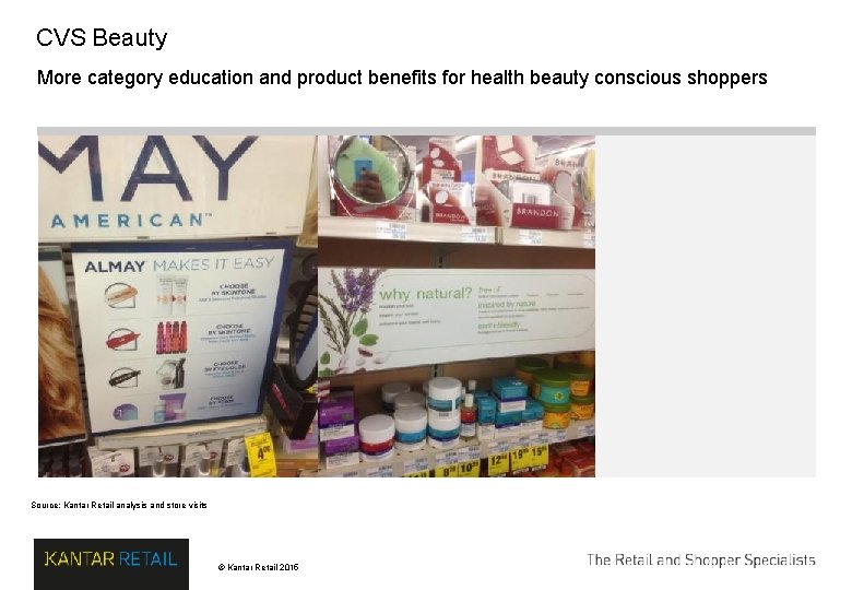 CVS Beauty More category education and product benefits for health beauty conscious shoppers Source: