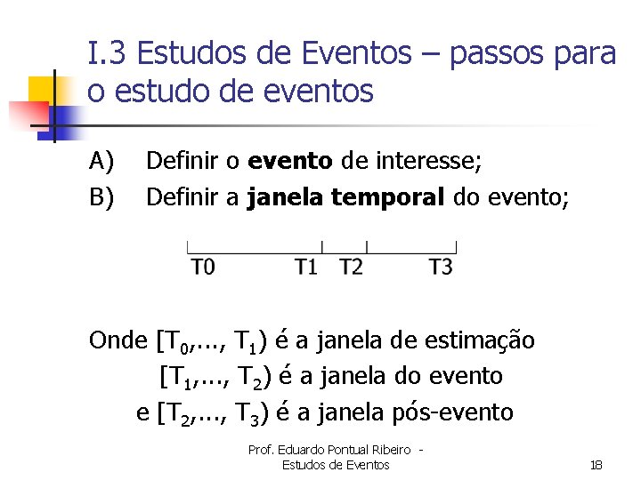 I. 3 Estudos de Eventos – passos para o estudo de eventos A) B)