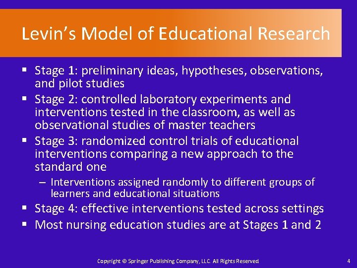 Levin’s Model of Educational Research § Stage 1: preliminary ideas, hypotheses, observations, and pilot