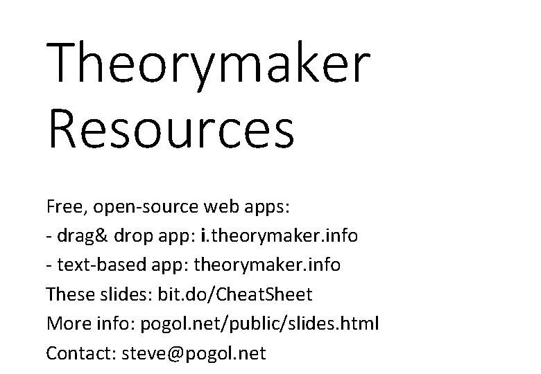 Theorymaker Resources Free, open-source web apps: - drag& drop app: i. theorymaker. info -