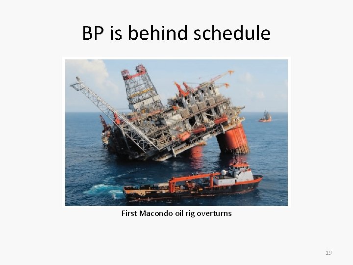 BP is behind schedule First Macondo oil rig overturns 19 