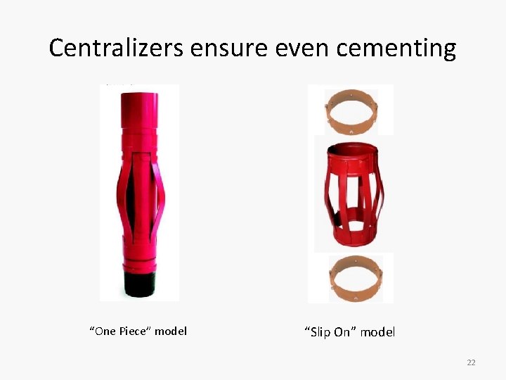 Centralizers ensure even cementing “One Piece” model “Slip On” model 22 