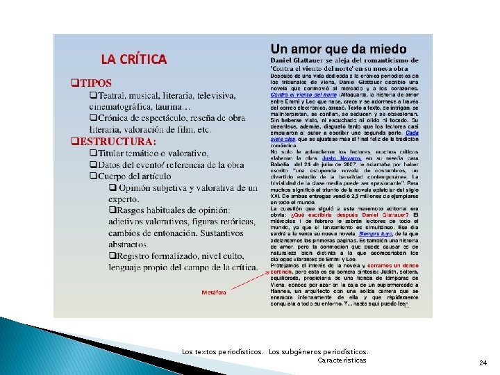 Los textos periodísticos. Los subgéneros periodísticos. Características 24 