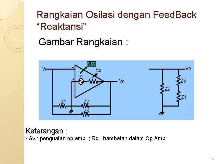 Rangkaian Osilasi dengan Feed. Back “Reaktansi” Gambar Rangkaian : Av Keterangan : • Av