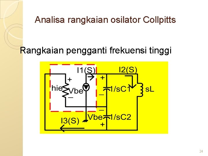 Analisa rangkaian osilator Collpitts Rangkaian pengganti frekuensi tinggi 24 