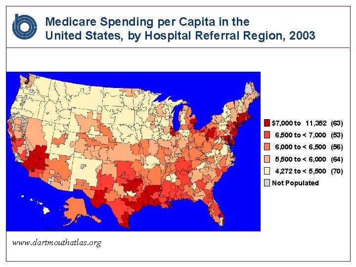 Medicare Spending per Capita in the United States, by Hospital Referral Region, 2003 $7,