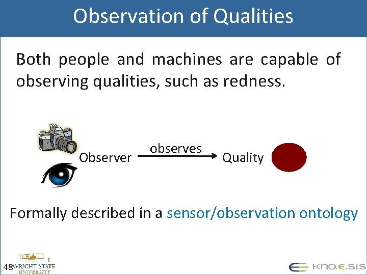 Observation of Qualities Both people and machines are capable of observing qualities, such as