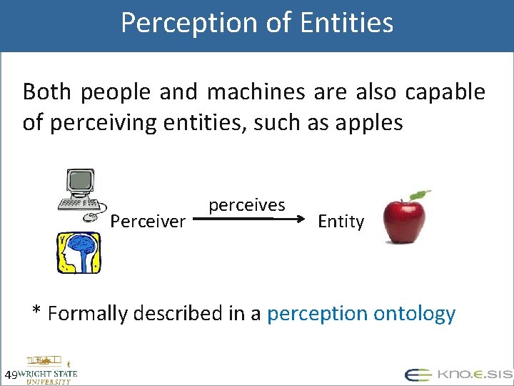 Perception of Entities Both people and machines are also capable of perceiving entities, such