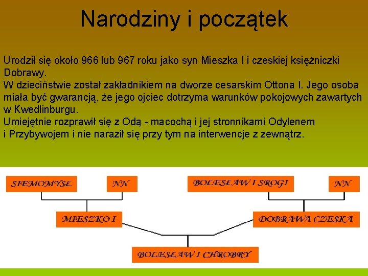 Narodziny i początek Urodził się około 966 lub 967 roku jako syn Mieszka I