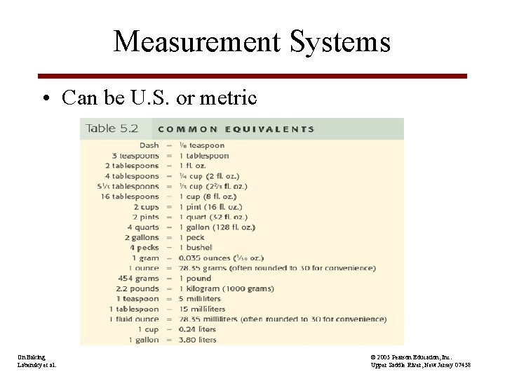 Measurement Systems • Can be U. S. or metric On Baking Labensky et al.