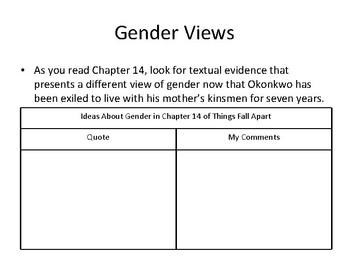 Gender Views • As you read Chapter 14, look for textual evidence that presents