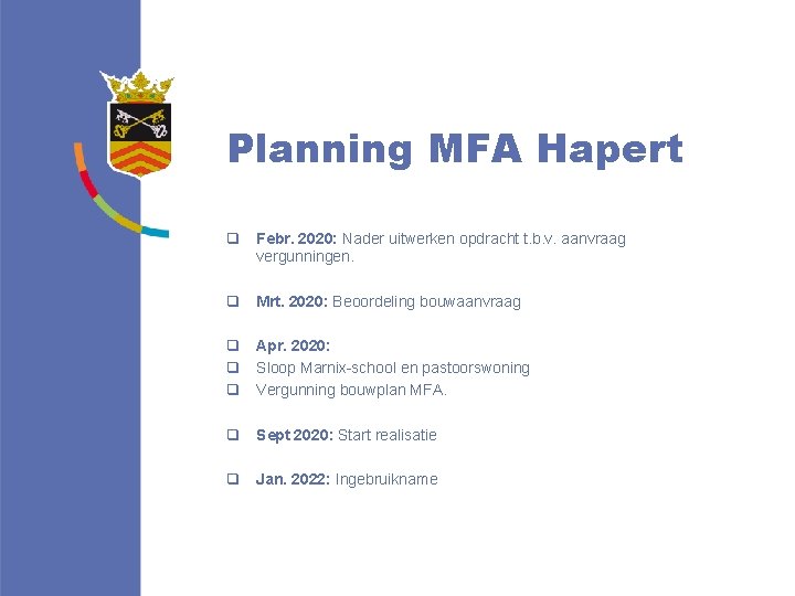 Planning MFA Hapert q Febr. 2020: Nader uitwerken opdracht t. b. v. aanvraag vergunningen.