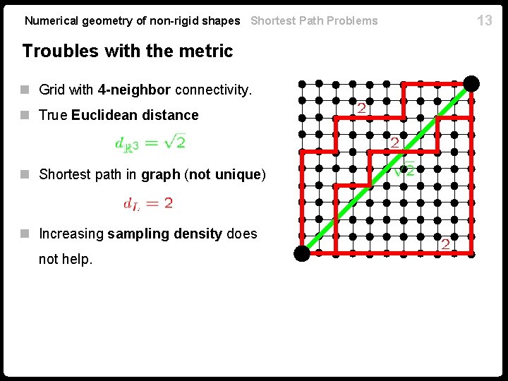 Numerical geometry of non-rigid shapes Shortest Path Problems Troubles with the metric n Grid