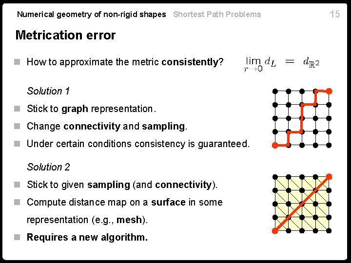 Numerical geometry of non-rigid shapes Shortest Path Problems Metrication error n How to approximate