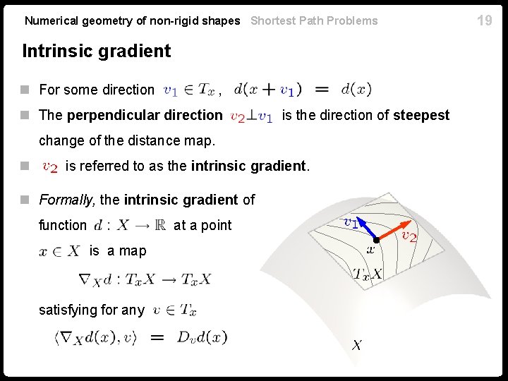Numerical geometry of non-rigid shapes Shortest Path Problems Intrinsic gradient n For some direction