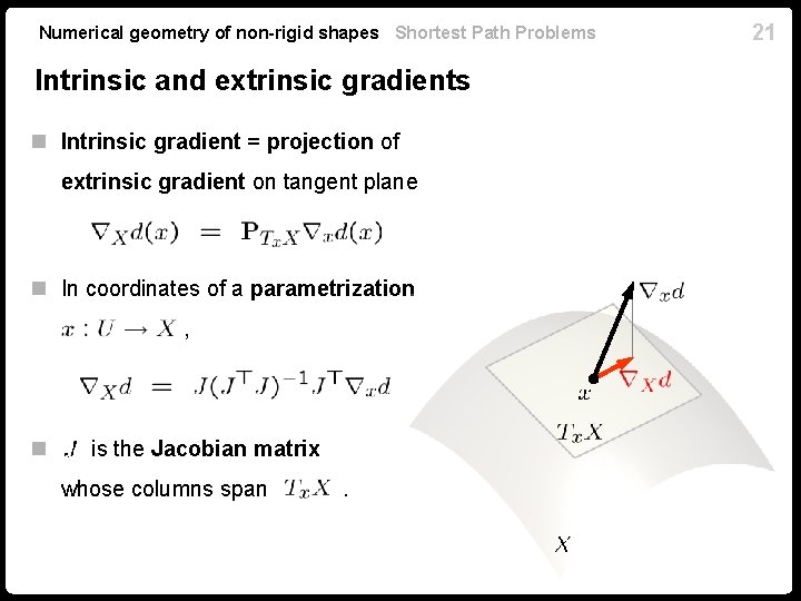 Numerical geometry of non-rigid shapes Shortest Path Problems Intrinsic and extrinsic gradients n Intrinsic