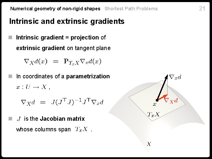 Numerical geometry of non-rigid shapes Shortest Path Problems Intrinsic and extrinsic gradients n Intrinsic Numerical geometry of non-rigid shapes Shortest Path Problems Intrinsic and extrinsic gradients n Intrinsic
