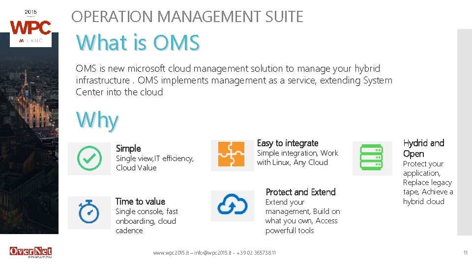 OPERATION MANAGEMENT SUITE What is OMS is new microsoft cloud management solution to manage