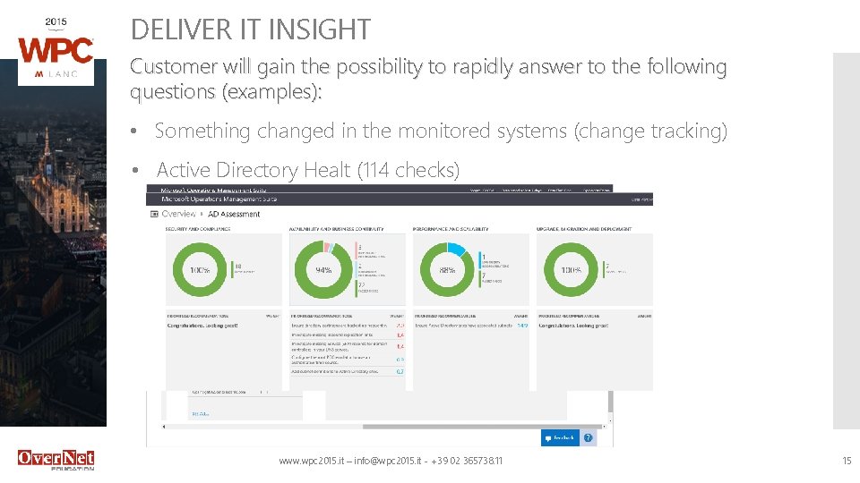 DELIVER IT INSIGHT Customer will gain the possibility to rapidly answer to the following