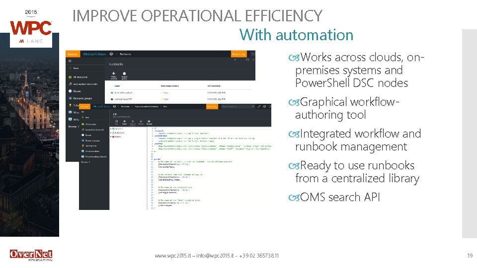 IMPROVE OPERATIONAL EFFICIENCY With automation Works across clouds, onpremises systems and Power. Shell DSC IMPROVE OPERATIONAL EFFICIENCY With automation Works across clouds, onpremises systems and Power. Shell DSC