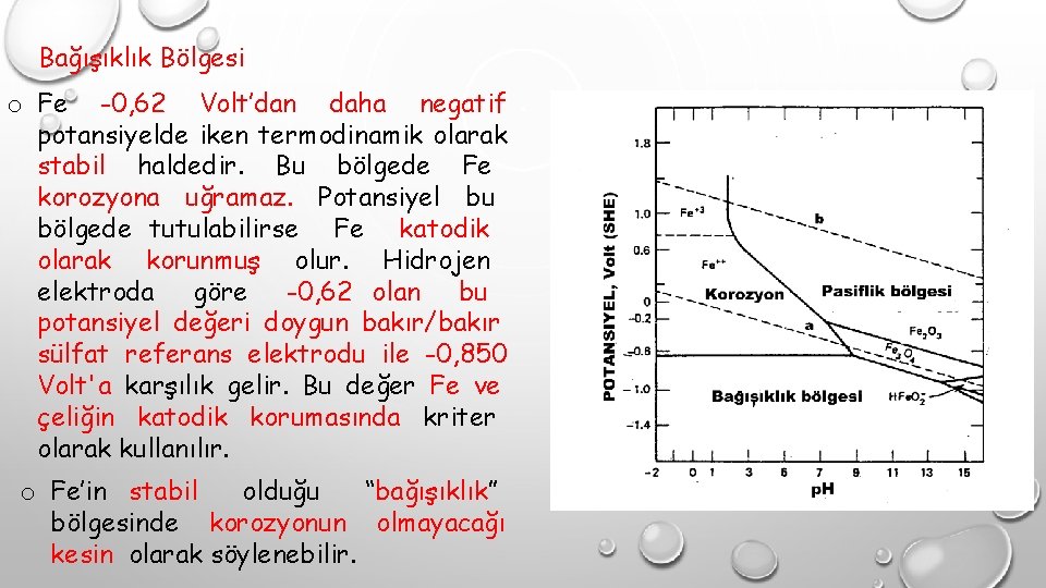 Bağışıklık Bölgesi o Fe -0, 62 Volt’dan daha negatif potansiyelde iken termodinamik olarak stabil