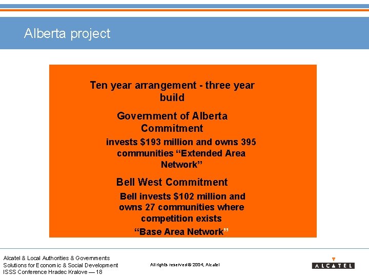 Alberta project Ten year arrangement - three year build Government of Alberta Commitment invests