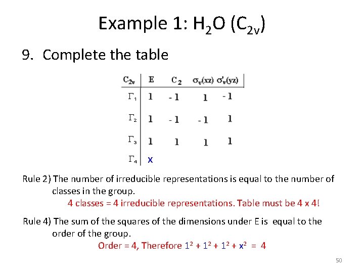 Example 1: H 2 O (C 2 v) 9. Complete the table G 1